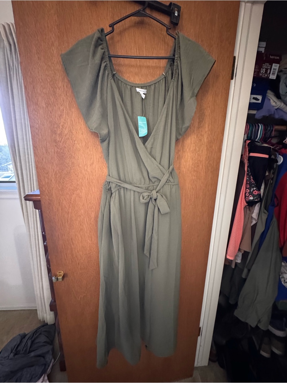 Maurices Olive Green Wrap Maxi Dress with Tie Waist